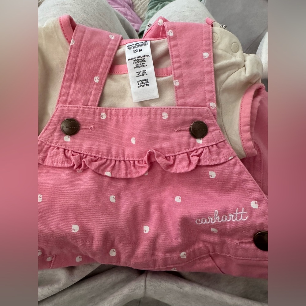 Carhartt Pink Baby Overalls with White Dots